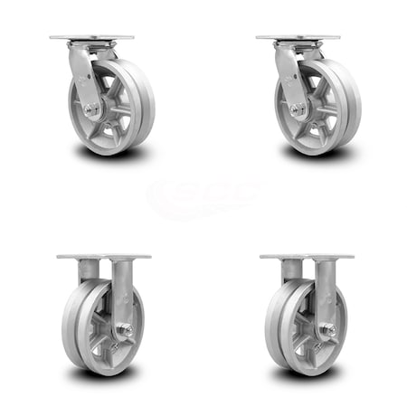 Service Caster 6 Inch V Groove Semi Steel Caster Set with Roller Bearings 2 Swivel 2 Rigid SCC SCC-30CS620-VGR-2-R620-2